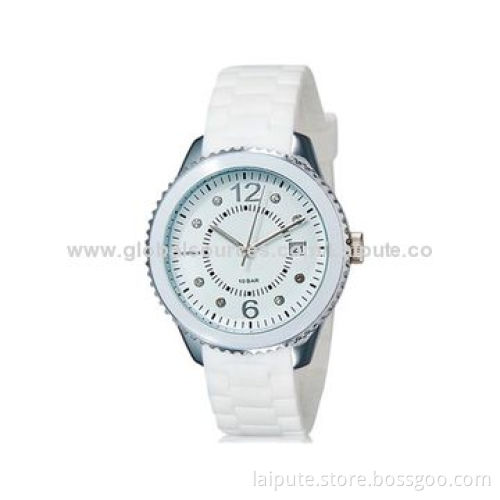2014 Latest Design Unisex Analog Quartz Watch with Calendar, Silicone Strap Water-resistant, White